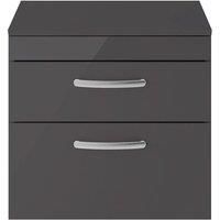 Nuie Athena 600 Wall Hung 2-drawer Vanity & Worktop - Gloss Grey