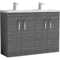 Nuie Athena 1200 Floor Standing 4-door Vanity & Polymarble Double Basin - Grey Woodgrain
