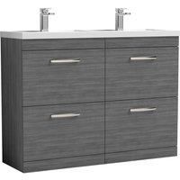 Nuie Athena FS 4-Drawer Vanity Double Basin 1200mm Anthracite Woodgrain