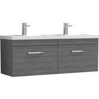 Nuie Athena Wall Hung 2-Drawer Vanity Unit Double Basin 1200mm Brown Grey Avola