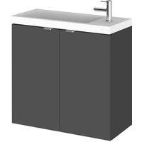 Hudson Reed Fusion Wall Hung 2-Door Vanity Unit Compact Basin 600mm Gloss Grey