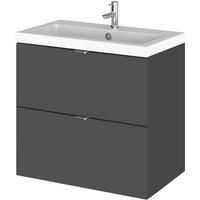 Hudson Reed Fusion Wall Hung 2-Drawer Vanity Unit Basin 600mm Gloss Grey