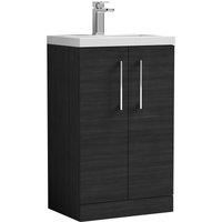 Nuie Arno Compact Charcoal Woodgrain FS Vanity Unit & Polymarble Basin 500mm