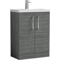 Nuie Arno Compact Anthracite Woodgrain FS Vanity Unit & Polymarble Basin 600mm