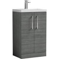 Nuie Arno Compact Anthracite Woodgrain FS Vanity Unit & Polymarble Basin 500mm