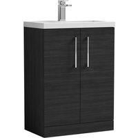 Nuie Arno Compact FS 2-Door Vanity Unit & Ceramic Basin 600mm Charcoal Woodgrain