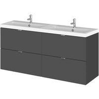 Hudson Reed Fusion Wall Hung 4-Drawer Vanity Unit Double Basin 1200mm Gloss Grey
