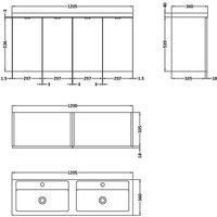 Hudson Reed Fusion WH 4-Door Vanity Double Basin 1200mm Charcoal Woodgrain