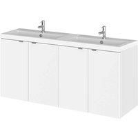 Hudson Reed Fusion Wall Hung 4-Door Vanity Unit Double Basin 1200mm Gloss White