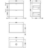 Hudson Reed Fusion Wall Hung 2-Drawer Vanity Unit Basin 600mm Charcoal Woodgrain