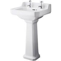 Hudson Reed Richmond 500mm Basin with 2 Tap Holes and Comfort Height Pedestal -