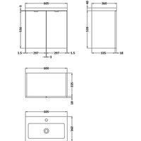 Hudson Reed Fusion Wall Hung 2-Door Vanity Unit Basin 600mm Brown Grey Avola