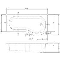 Nuie WBP1785R £ Modern Bathroom P Shaped Single Ended Shower Bath Right Hand, 1700mm x 850mm x 420mm, White, 1700mm x 850mm