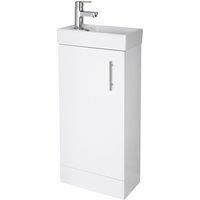 Cloakroom Floor Standing 1 Door Vanity Unit with Basin, 400mm - Gloss White