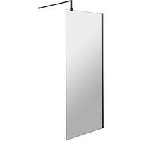 Hudson Reed WRSBP70 Modern Bathroom Black Profile Wall Fixed Wetroom Screen, 700mm, Black