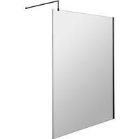 Hudson Reed 1400mm Wetroom Screen With Black Support Bar - Matt Black