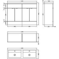Hudson Reed Fusion 1200Mm Vanity Unit & Double Basin - Gloss Grey Mist