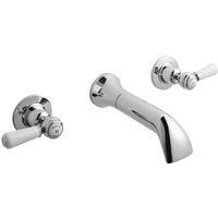 Hudson Reed White Topaz Wall Mounted Lever 3-Hole Basin Mixer Tap - Chrome