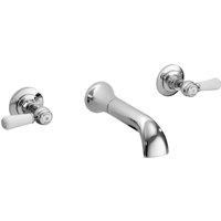 Hudson Reed White Topaz With Lever 3 Tap Hole Wall Mounted Basin Mixer - Chrome