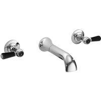 Hudson Reed Old London BC417HL Topaz | Traditional Bathroom 3 Hole Wall Mounted Basin Mixer Tap with Lever Handles and Hexagonal Collars, 55mm x 180mm, Chrome/Black