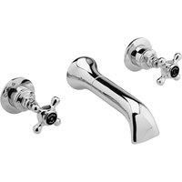 Hudson Reed Old London BC417HX Topaz | Traditional Bathroom 3 Hole Wall Mounted Basin Mixer Tap with Crosshead Handles and Hexagonal Collars, 55mm x 180mm, Chrome/Black, 3TH