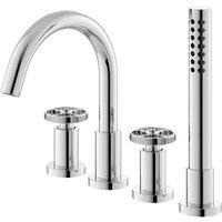 Hudson Reed TIW334 Revolution £ Modern Bathroom Industrial Inspired 4 Tap Hole Bath Shower Mixer Tap with Two Round Handles, Swivel Spout, Shower Kit and Hose Retainer, 236mm x 345mm, Chrome