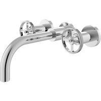 Hudson Reed TIW317 Revolution £ Modern Bathroom Industrial Inspired Wall Mounted Basin Mixer Tap with Two Round Handles, 113mm x 255mm, Chrome