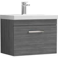 Nuie Athena Wall Hung 1-Drawer Vanity Unit Basin-3 600mm Anthracite Woodgrain