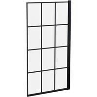 Nuie NSSQBF Pacific Modern Bathroom Reversible 6mm Toughened Safety Glass Square Framed Shower Bath Screen, 1435mm, Matt, Satin Black