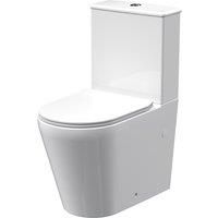 nuie NCG650 Freya Modern Bathroom Flush to Wall Compact Round Rimless Toilet Pan, Cistern and Soft Close Sandwich Set Included, 375mm, White