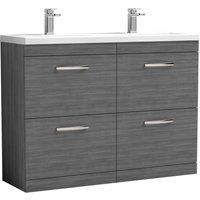 Nuie Athena Floor Standing 4-Drawer Vanity Unit Double Basin 1200mm Brown Grey