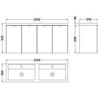 Hudson Reed Fusion Wall Hung 4-Door Vanity Unit Double Basin 1200mm black