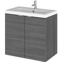 Hudson Reed Fusion Wall Hung 2-Door Vanity Unit Basin 600mm Anthracite Woodgrain