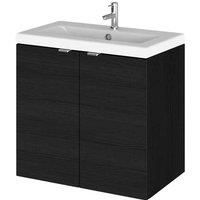 Hudson Reed Fusion 600 2-door Wall Hung Unit & Basin - Black Woodgrain