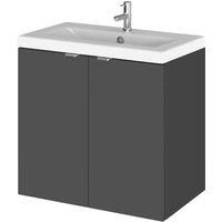 Hudson Reed Fusion Wall Hung 2-Door Vanity Unit Ceramic Basin 600mm Gloss Grey
