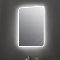 Nuie LQ603 Lynx Modern Bathroom Wall Hung Ambient Lit LED Touch Sensor Mirror with Built in Demister Pad, 700mm x 500mm, White