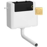Hudson Reed Universal Access Cistern & Square Brushed Brass Flush Plate - White
