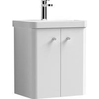 Nuie Core Wall Hung 2-Door Vanity Unit Thin Edge Basin 500mm Gloss White