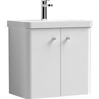 Nuie COR105 Core Modern Bathroom Wall Hung Vanity Unit with 2 Soft Close Doors and Ceramic Basin, 600mm, Gloss White