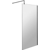 nuie WRSCBP090 Wetroom | Modern Bathroom 8mm Toughened Safety Glass Wetroom Screen with Support Bar, 900mm, Matt Black