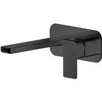 Nuie Windon 2-Hole Wall Mounted Basin Mixer Tap with Plate - Matt Black