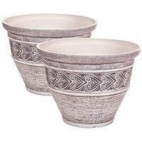 Pair of Heart Washed Granite Planters 38cm