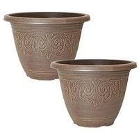 YouGarden Pair of Brushed Butterscotch Round Laurel Planters Containers For Growing