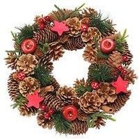 YouGarden Woodland Natural Festive Wreath, 30cm Ready To Display, Traditional Christmas Door Decoration