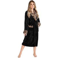 CityComfort Dressing Gown Women - Luxurious Fluffy Ladies Dressing Gown in Super Soft Fleece Animal Print or Grey for Women, Gifts for Mum (S, Black)