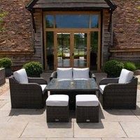 6 Seater Garden Sofa Set Grey Rattan Square Rising Table Parasol Primrose Living