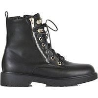 ESSEX GLAM New Womens Biker Ankle Boots Ladies Lace Up Side Zip High Top Shoes Size 3-8 Black Synthetic Leather