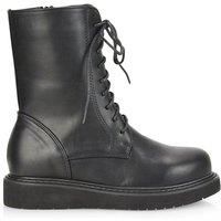 Womens Ankle Boots Ladies Wedge Flatform Lace Up Cleated Chunky Sole Casual Everyday Shoes Size 3-8 Black Synthetic Leather