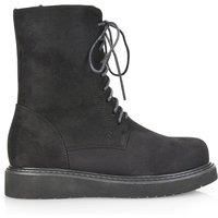 Womens Ankle Boots Ladies Wedge Flatform Lace Up Cleated Chunky Sole Casual Everyday Shoes Size 3-8 Black Faux Suede