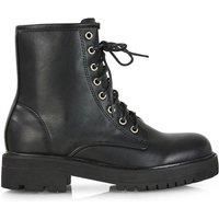 ESSEX GLAM Womens Ankle Boots Ladies Lace Up Chunky Sole Casual Black Faux Leather Winter Biker Combat Booties Size 4